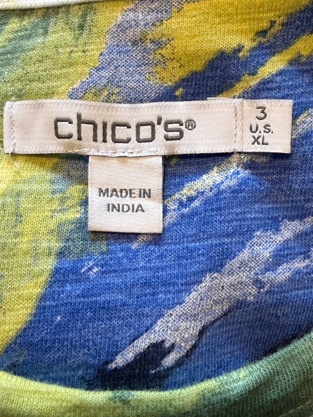 Chico's Watercolor Slub Scoop Neck Tee Luxuriously Top Soft Blue Yellow Sz 3 /XL - Picture 7 of 13